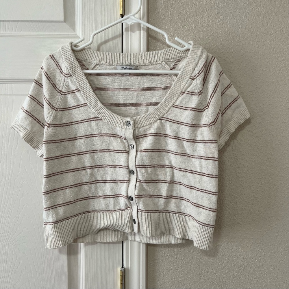Madewell Linden Scoop Sweater Tee Cream Stripe Size Medium